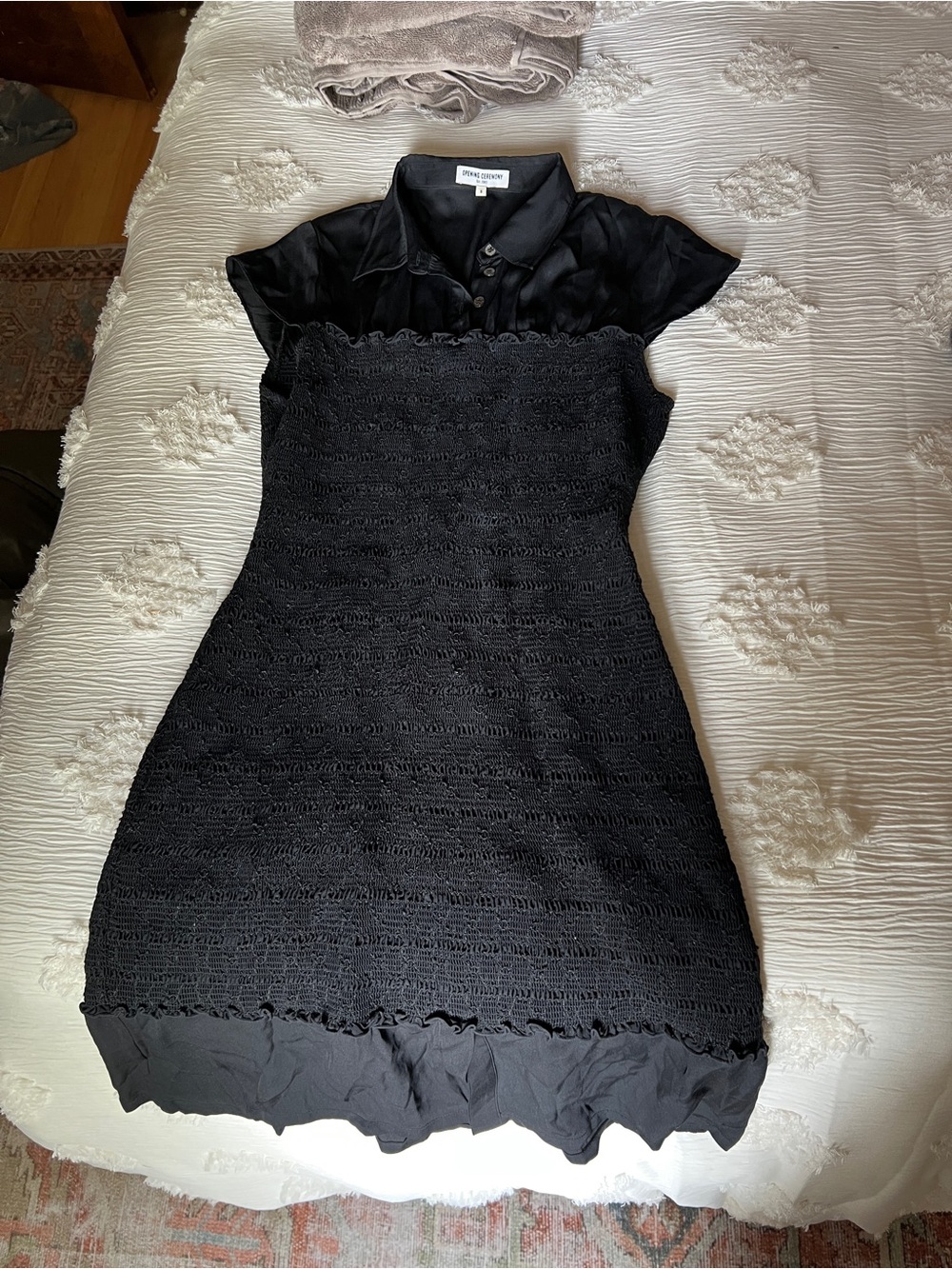 Opening Ceremony Black Short-Sleeve Crochet Dress